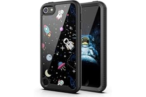 PBRO Case for iPod Touch 7 Case/iPod Touch 6 Case/iPod Touch 5 Case Cute Astronaut Case Dual Layer Hybrid Anti-Slip Sturdy Case Rugged Shockproof Case for Apple iPod Touch 7/6/5 Generation Space/Black