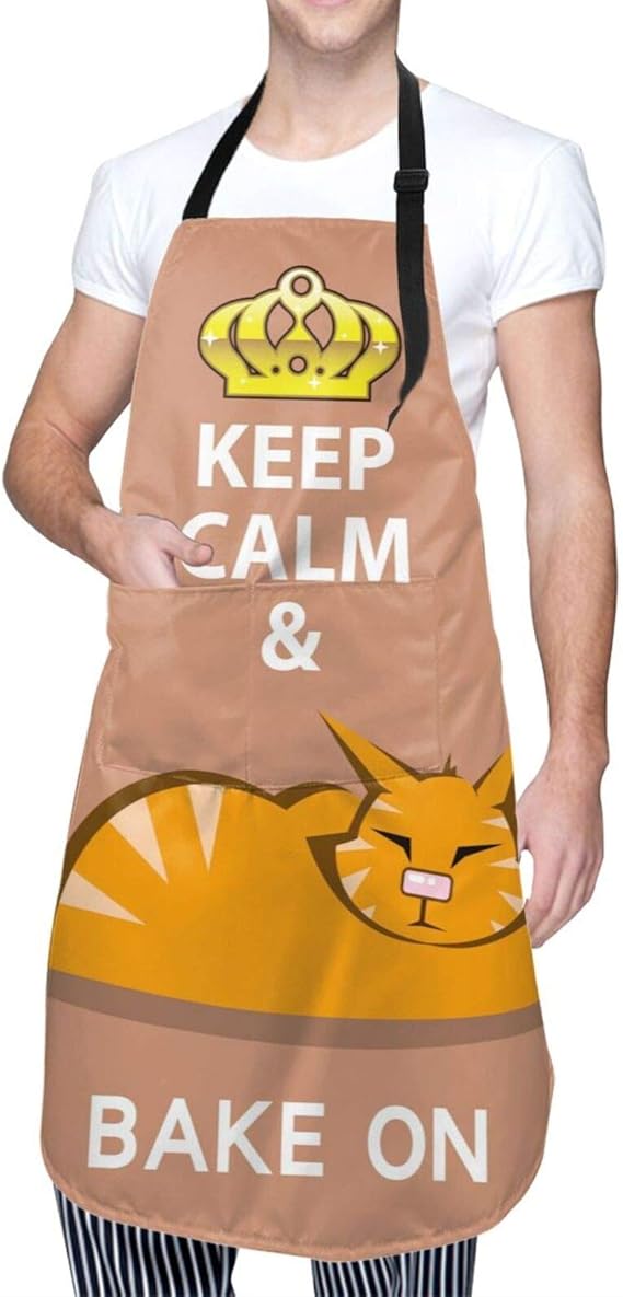 Yellow Cat Apron Cute Sleeping Cat Keep Calm And Bake On