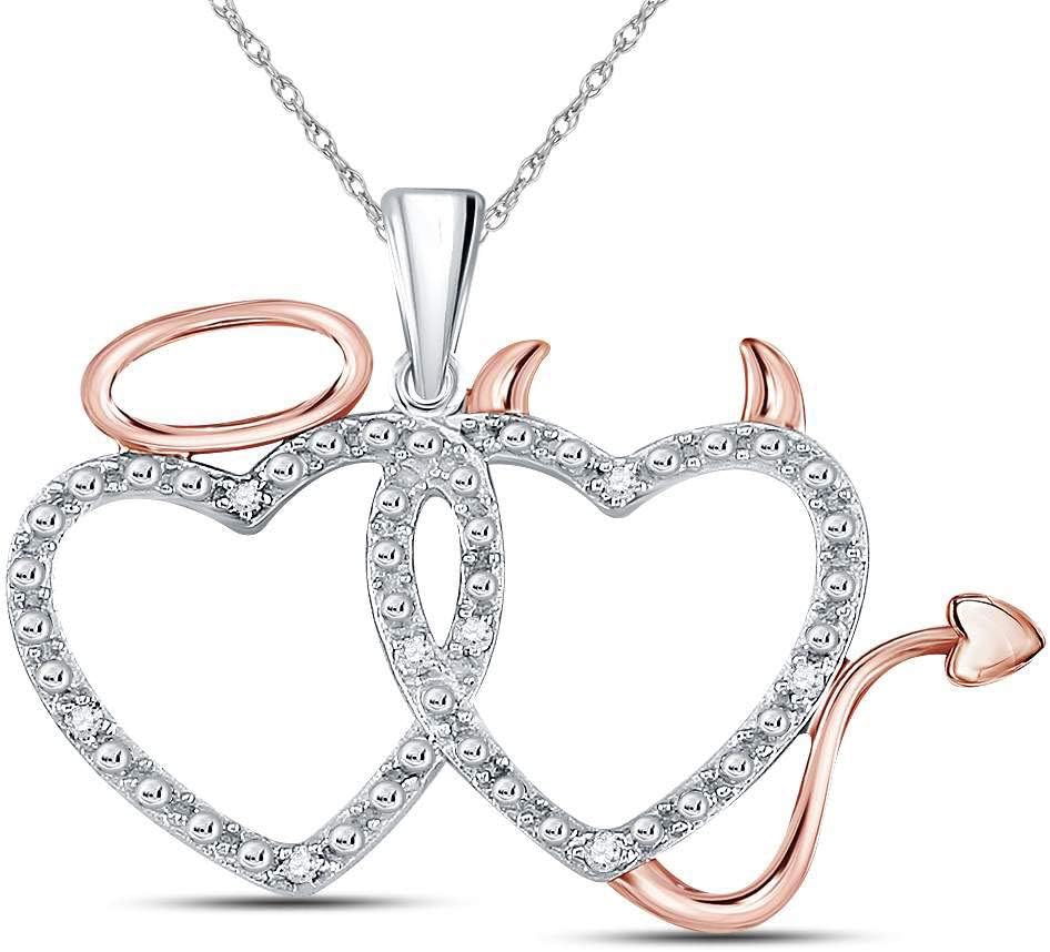 The Diamond Deal 14kt Two-tone Gold Womens Round Diamond Angel Devil Heart Pendant 1/20 Cttw
