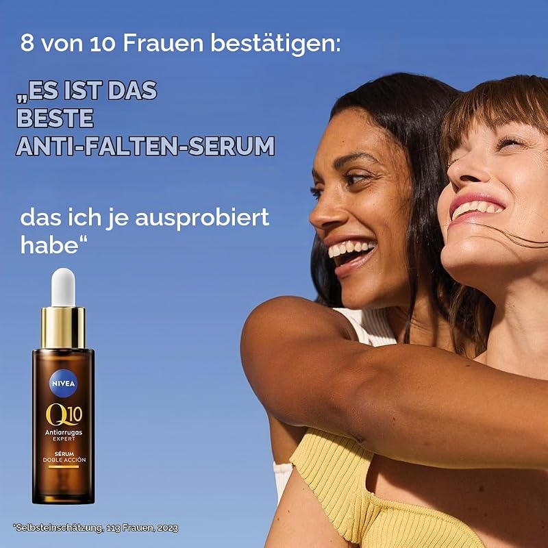 Q10 Anti-Falten-Serum Expert Double Action (30 ml), Gesichtsserum mit Anti-Aging-Technologie, Anti-Aging-Gesichtswasser, blockiert Zuckerschäden