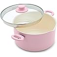 GreenLife SoftGrip Healthy Ceramic Nonstick, 6QT Stockpot with Lid and Straining Lid, PFAS-Free, Dishwasher Safe, Pink