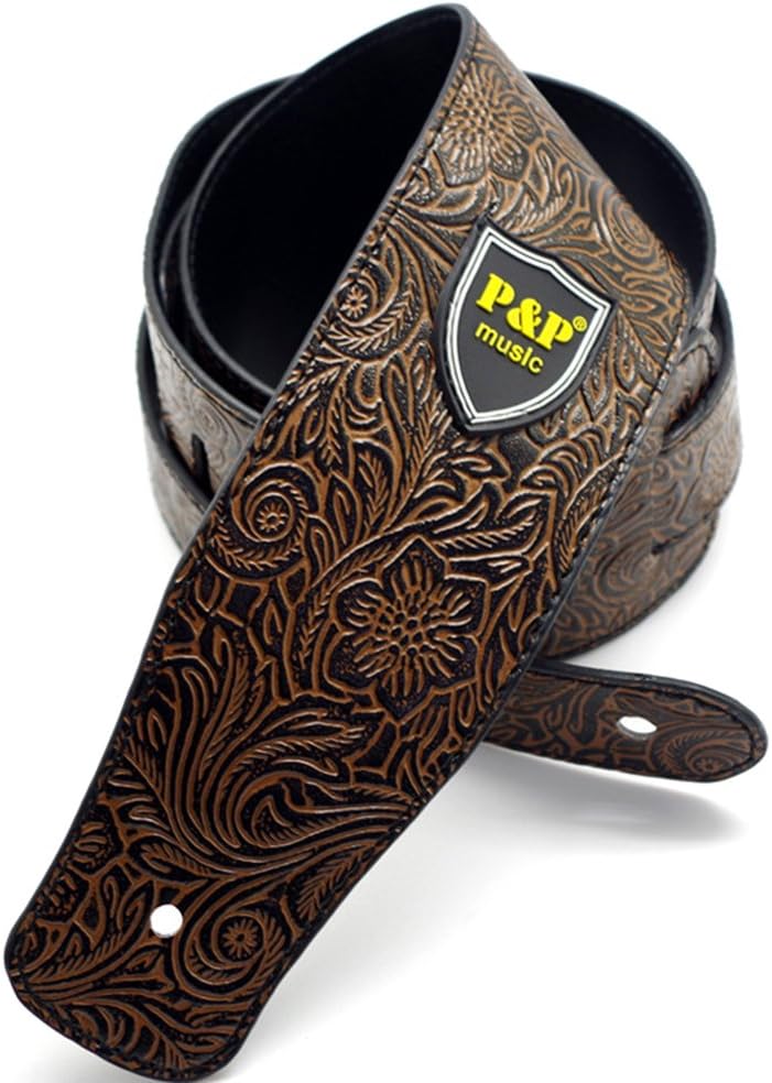 Adjustable Guitar strap - Retro Style PU Leather Strap for Electric Acoustic Guitar Bass (orange)