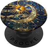 Celestial Sun Moon Star Stained Glass Effect Art Stain Glass PopSockets Adhesive PopGrip