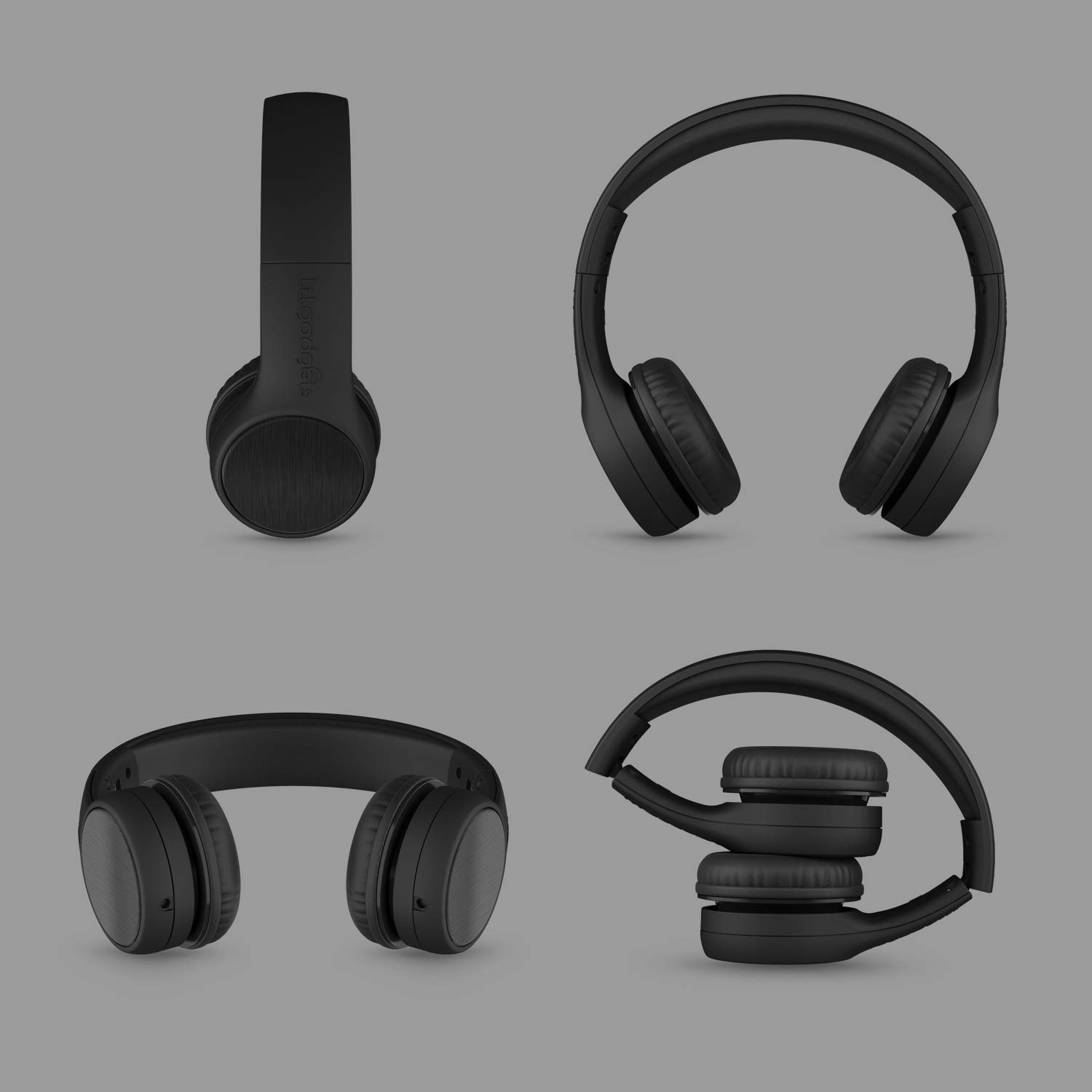 LilGadgets Connect+ Style Wired Black Headphones for Kids with SharePort® Technology, Child-Friendly Foldable On-Ear Headset with Built-in Microphone, Designed to be Comfy Black Car Headphones, Black