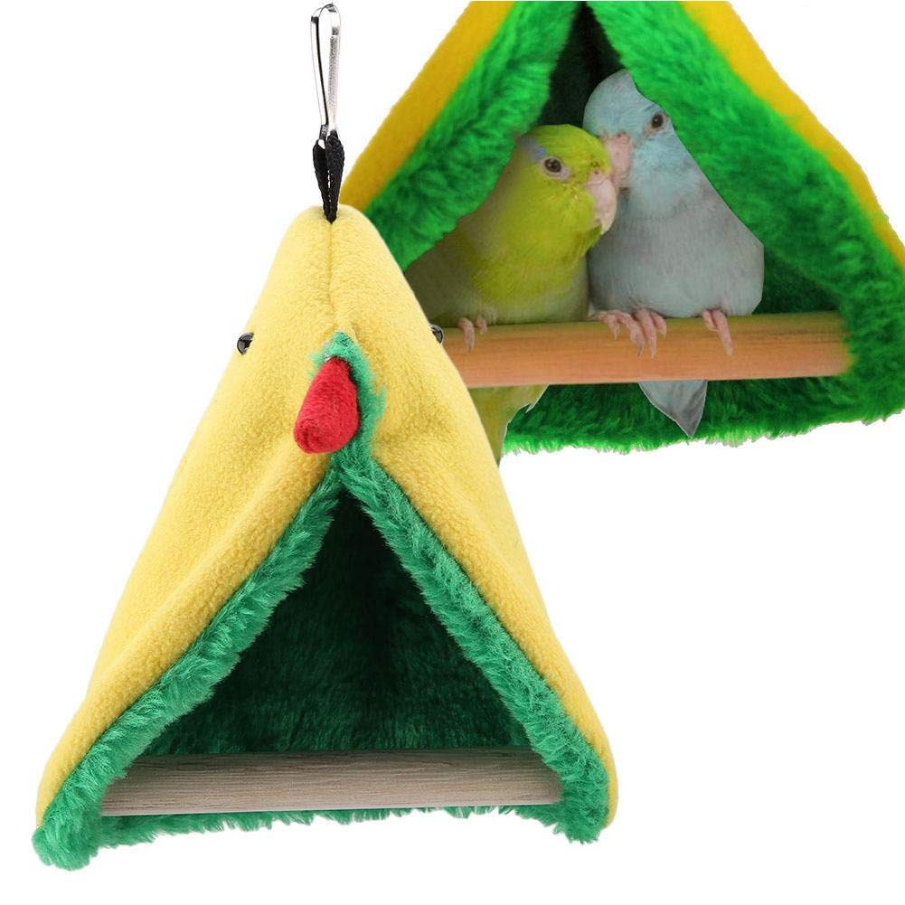 Pet Bird Hanging Plush Tent Bed with Standing Perch for Parrots, Cockatiels, and Small Conures - Premium Triangle Hammock Bird Cage Accessories and Toys