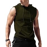 Amussiar Men's Workout Hooded Tank Tops Sleeveless Gym Training Hoodies Bodybuilding Muscle Cut Off T Shirt