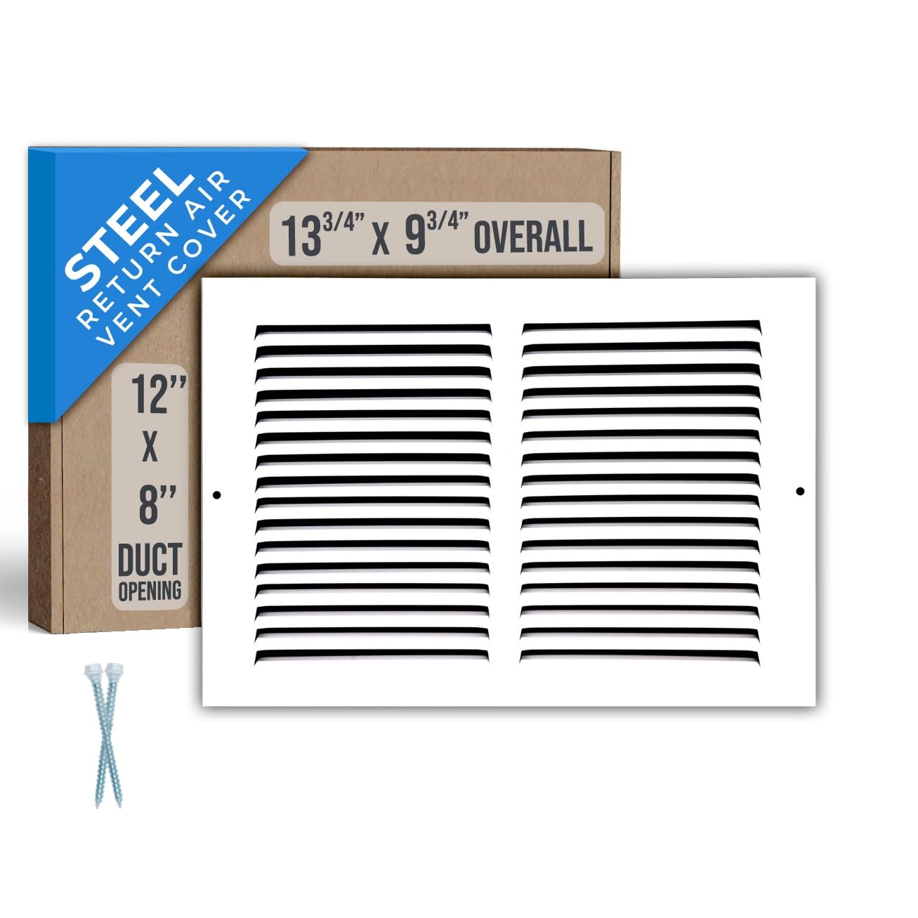 Fits 12x8 Duct Opening | Steel Return Air Grille by Handua | Vent Cover Grill for Sidewall and Ceiling | White | HVAC Cold Air Intake Grille | Outer Dimensions: 13.75"W X 9.75"