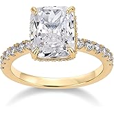 PAVOI 14K Gold Plated 3.5CT Square Radiant Cubic Zirconia Engagement and Promise Ring for Women - Hidden Halo Ring
