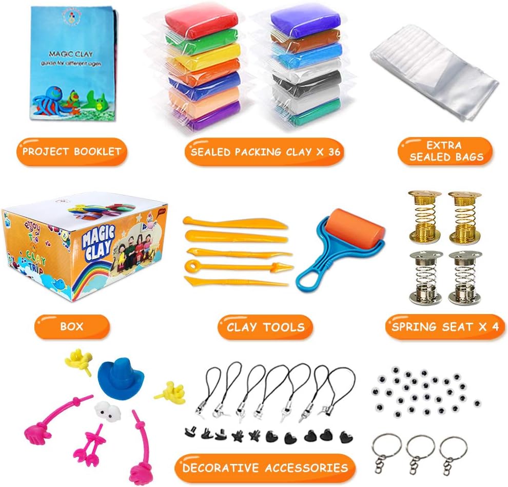 Modeling Clay Kit - 50 Colors Air Dry Ultra Light Magic Clay, Soft & Stretchy DIY Molding Clay with Tools, Animal Accessories, Kids Art Crafts Gift for Boys & Girls Age 3-12 Year Old : Kitchen & Dining