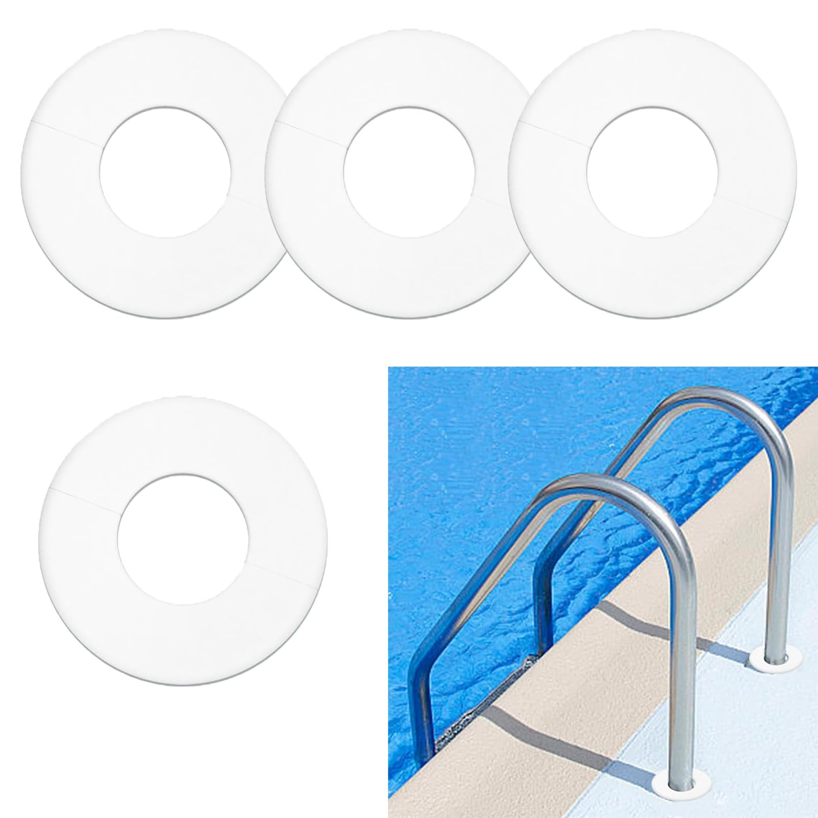 4Pcs Pool Escutcheon Plate, Escutcheon Plate Caps Swimming Pool Ladder Parts for 1.9In Inner Diameter Tube,Pool Ladder Escutcheon Covers for Pool Ladder Ring Spa Handrail Holes Accessories(White)