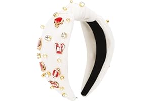 Brimekichio Football Headband White Top Knot Beaded Jeweled Cute Headbands Football Mom Accessories Essentials White