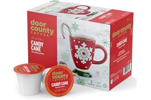 DOOR COUNTY COFFEE & TEA CO. Door County Coffee - Holiday Seasonal Flavored Coffee, Candy Cane, Peppermint Flavored Coffee - Medium Roast, Single Serve Cups – 10 Count