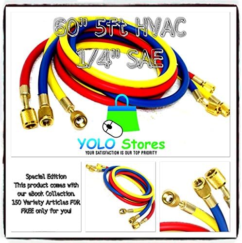 3PCS Refrigerator HVAC Charging Hoses Set Color Coded 60" 5FT 500 PSI R410A R134A J2196 By YOLO Stores