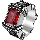 Gothic Cross Ring for Men Women: Rectangular Agate Red Black Stone Stainless Steel Biker Rings Band Pinky Ring, Size 7-13