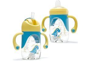 hahaland 2 in 1 Sippy Cup for Toddlers with Spout & Straw, Spill Proof Baby Trainer Leaner Transition Cup with Handles Sippy 