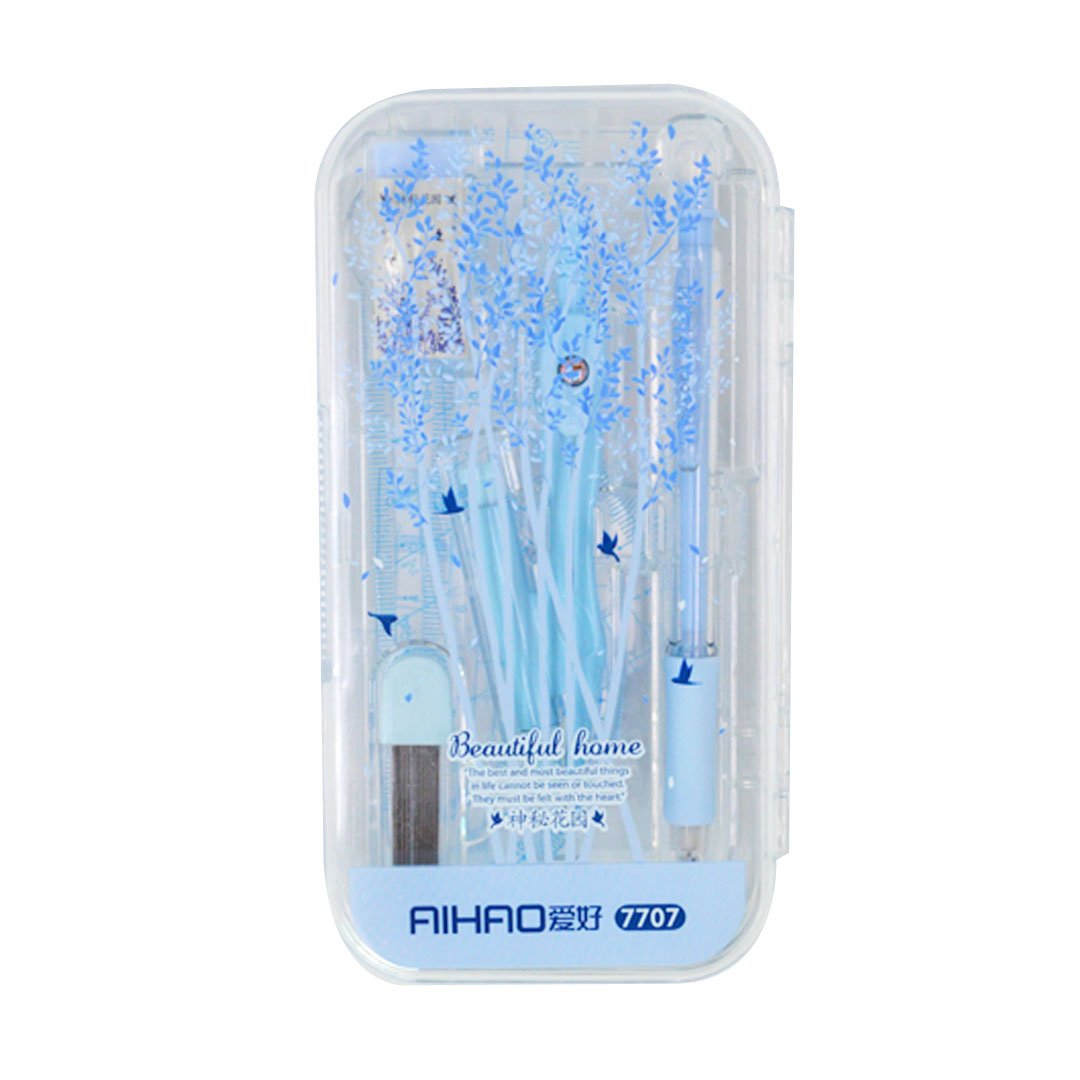 LA HAUTE Drawing Ruler Set 8Pcs Compass Protractors Square Set Math Geometry Set Kids Stationery Gifts,Blue