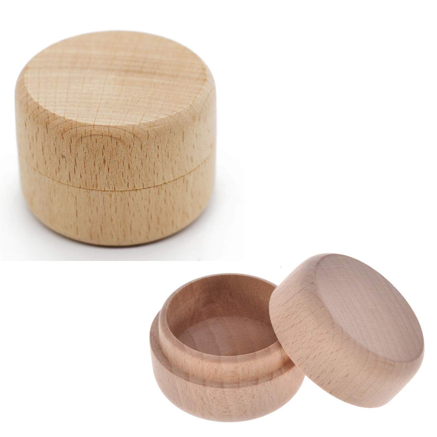 HuWei 2PCS Small Round Unpainted Wooden Box, Wedding Ring Jewelry Boxes DIY Storage Trinket Bearer Box Container Case