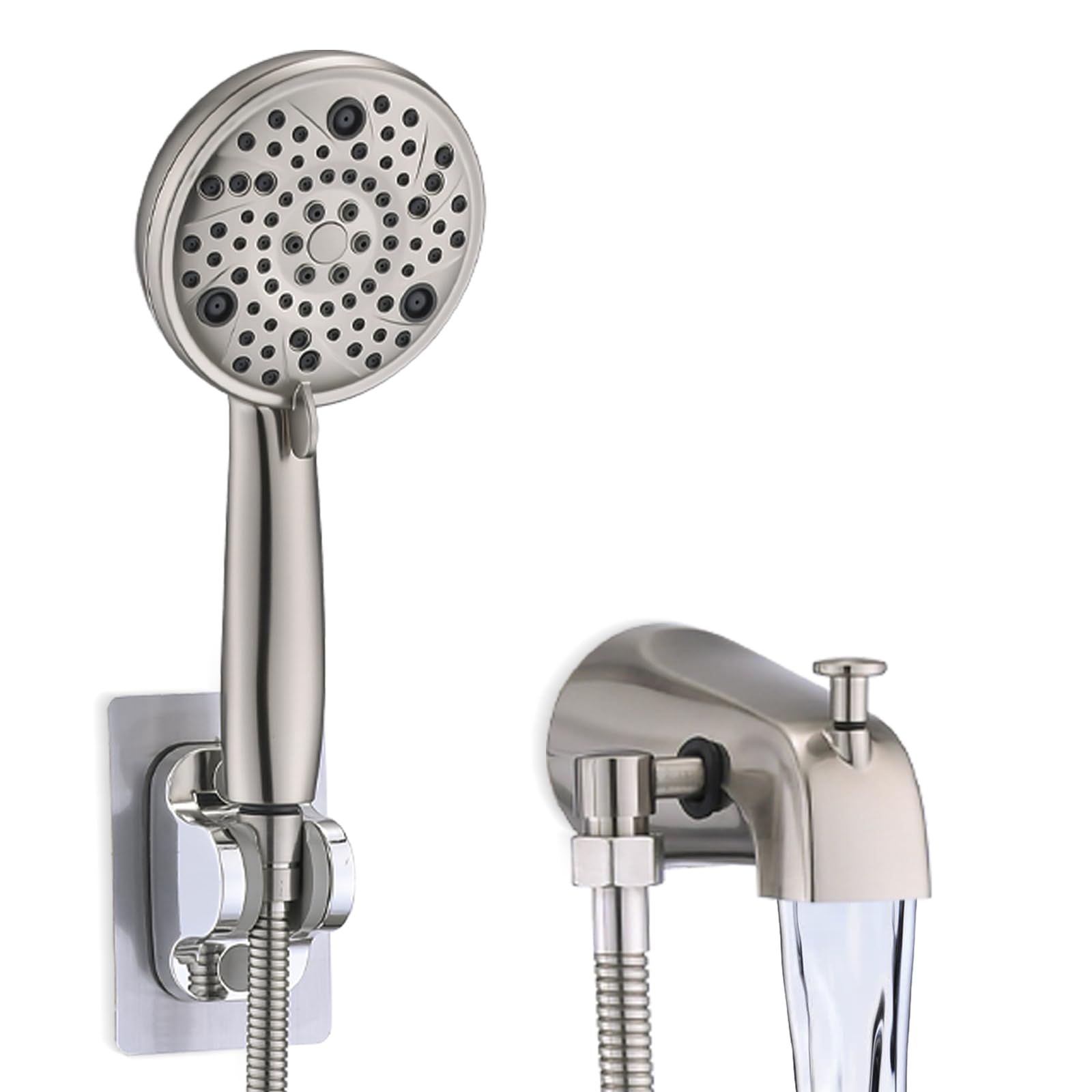 Photo 1 of Sperwoesy Slip-On Tub Spout with Diverter, High Pressure 8 Settings Hand Held Shower, All Metal Bathtub Faucet with Sprayer Brushed Nickel