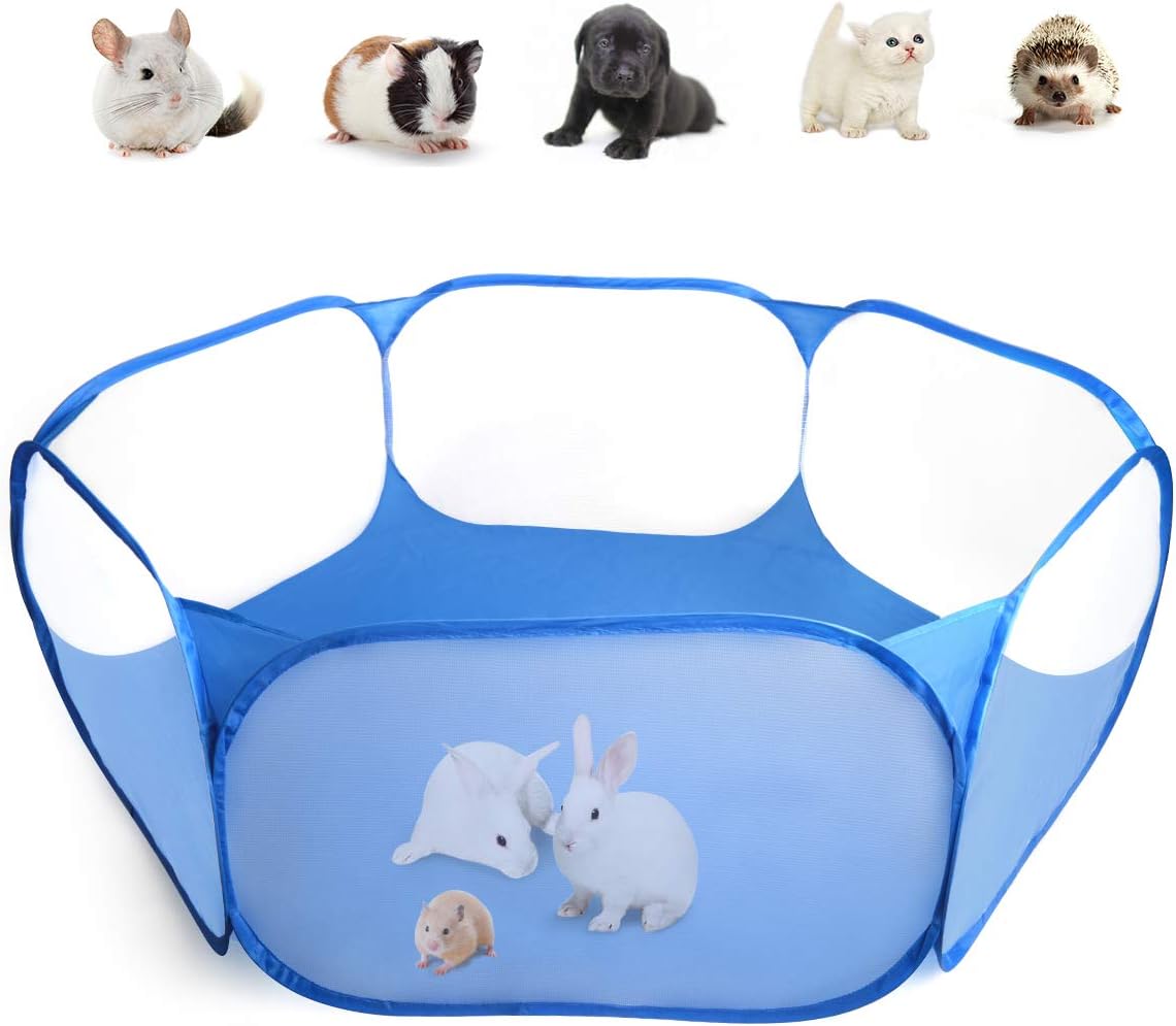Casifor Small Animal Cage Pent Pet Playpen for Rabbit/Guinea Pig/Mat/Hamsters/Hedgehog/Puppy Play Pen Exercise (Blue (waterproof))
