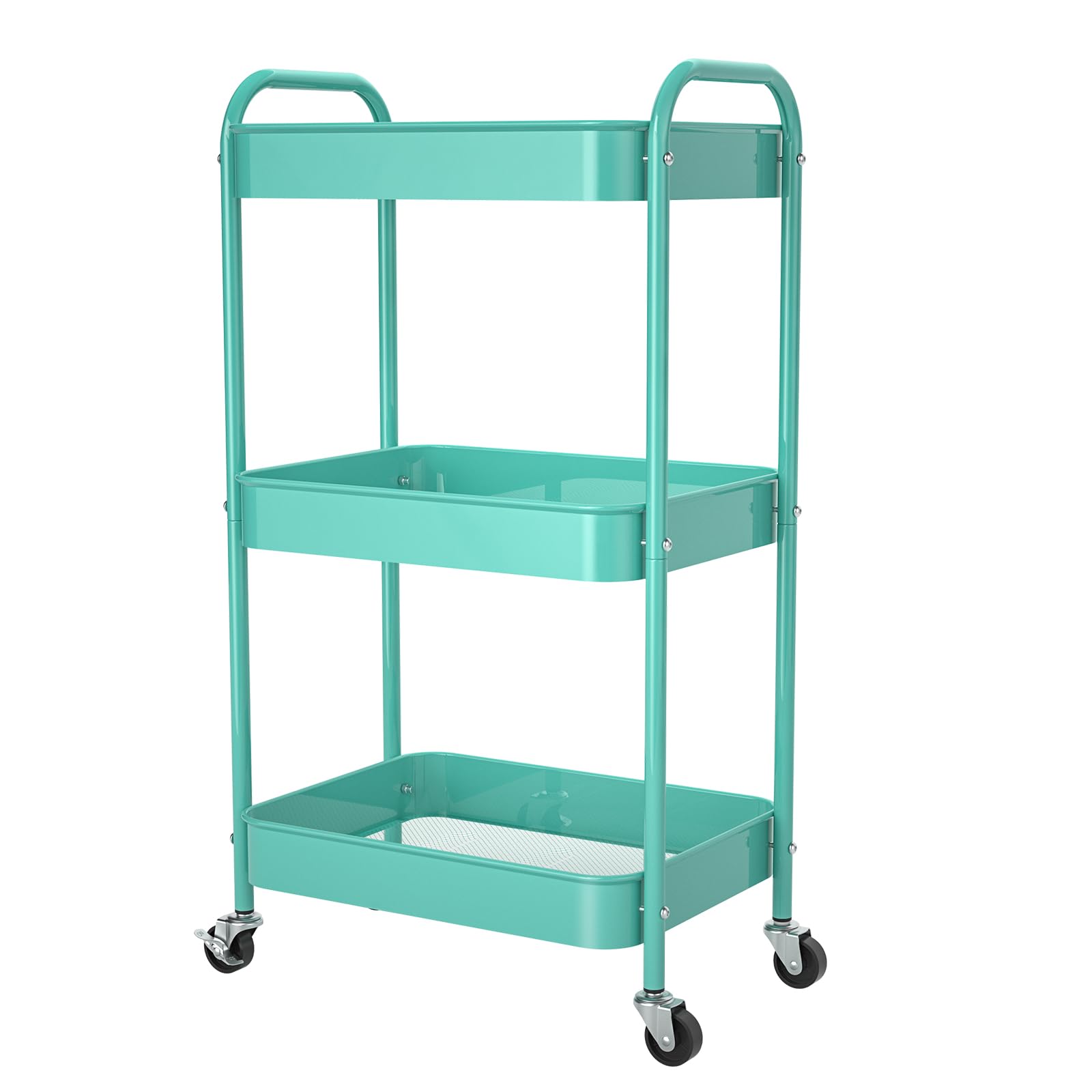 PNVXNUS 3-Tier Rolling Metal Storage Cart with Wheels, Multi-Functional Organizer for Office, Kitchen, Bathroom, Books Diapers - Easy Assembly (blue)