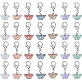 PH PandaHall 56Pcs Acrylic Butterfly Pendant Crochet Stitch Marker 6 Colors Clip-On Charms Transparent Pendants Crystal Dangle Charms With Lobster Claw Clasps For Jewelry Keychains Knitting