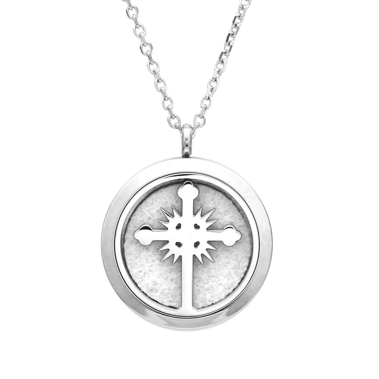 Zysta Stainless Steel Aromatherapy Perfume Essential Oil Fragrance Diffuser Necklace Locket Pendant with 6 Washable Pads, 24 inches