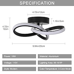 DAXGD Modern LED Ceiling Light 19W Spiral Design