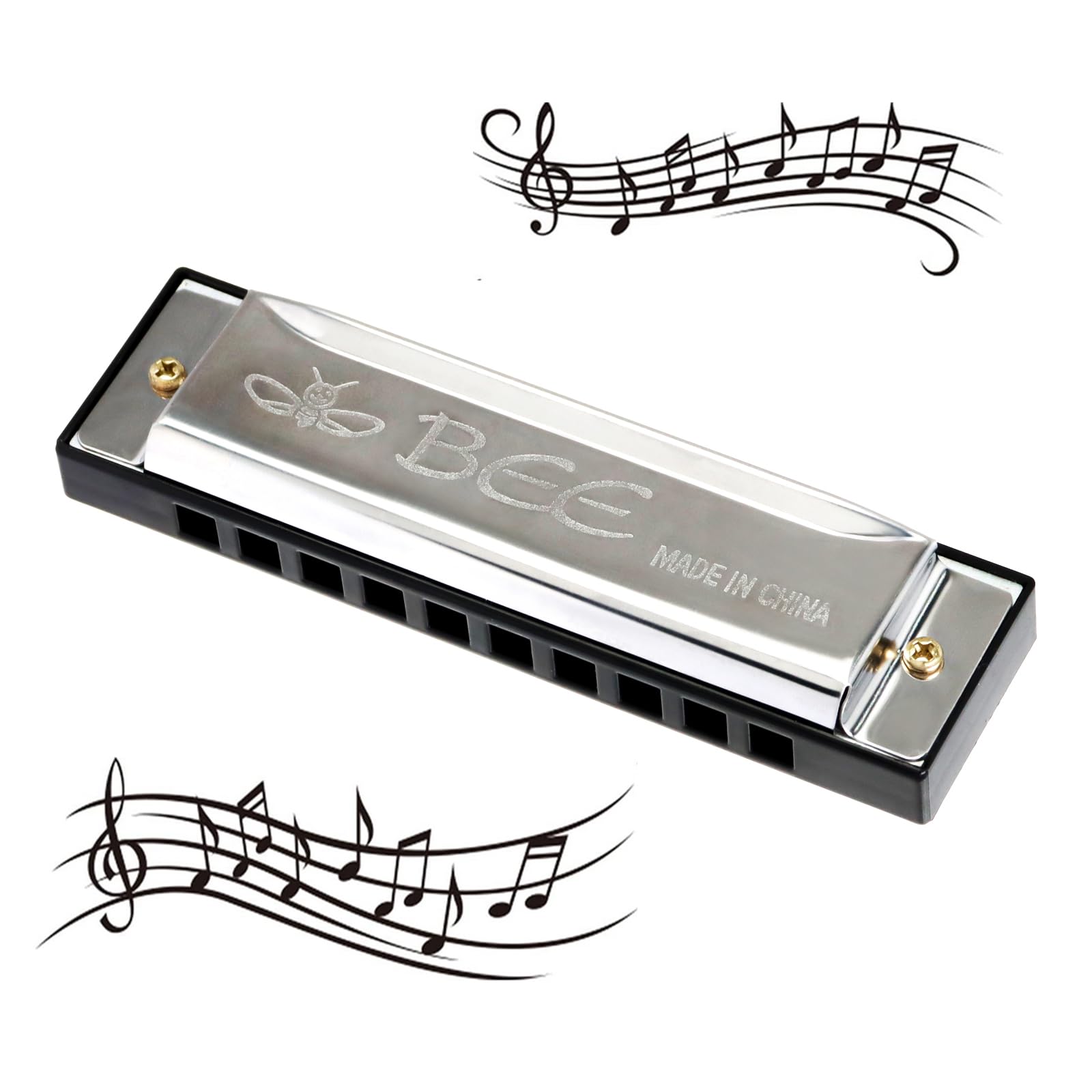 SYF-UN Harmonica, 10 Holes 20 Tones Mouth Organ Key of C Stainless Steel Mini Blues Harmonica for Kids Adults Beginners and Performers