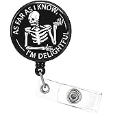 As far as i Know I'm Delightful Badge Reel - Skeleton Skull Horror Badge Clip Retractable for Doctor Nurse Nuring Name ID Tag Card Funny Halloween Xray Radiology Badge Holder for Orthopedic Student