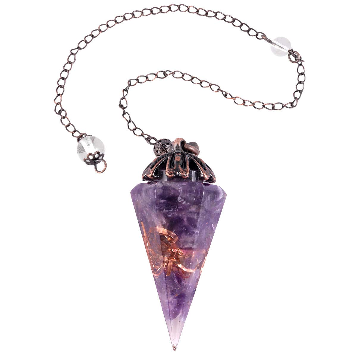 KYEYGWO Healing Crystal Pointed Pendant Pendulum for Dowsing Divination, Reiki Chakra Stone Cone Pendant Necklace for Men and Women