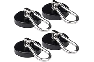 WELLZEER Magnetic Hooks 170lbs Heavy Duty Black Magnet Hooks with Swiveling Carabiner for Hanging Refrigerator Strong Large Neodymium Magnet (170LBS-4PACK-BLACK)