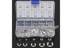 200Pcs Metric 304 Stainless Steel E Clips C Circlip Kit Retaining Ring Assorted 10 Sizes 1.5mm-10mm