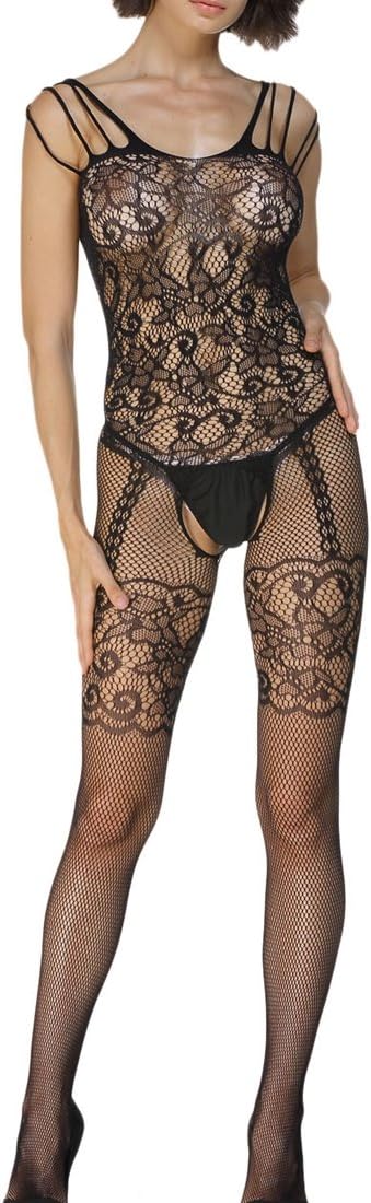 TheShoppingDiary Strappy Shoulders Floral Motif Mesh Body Stockings