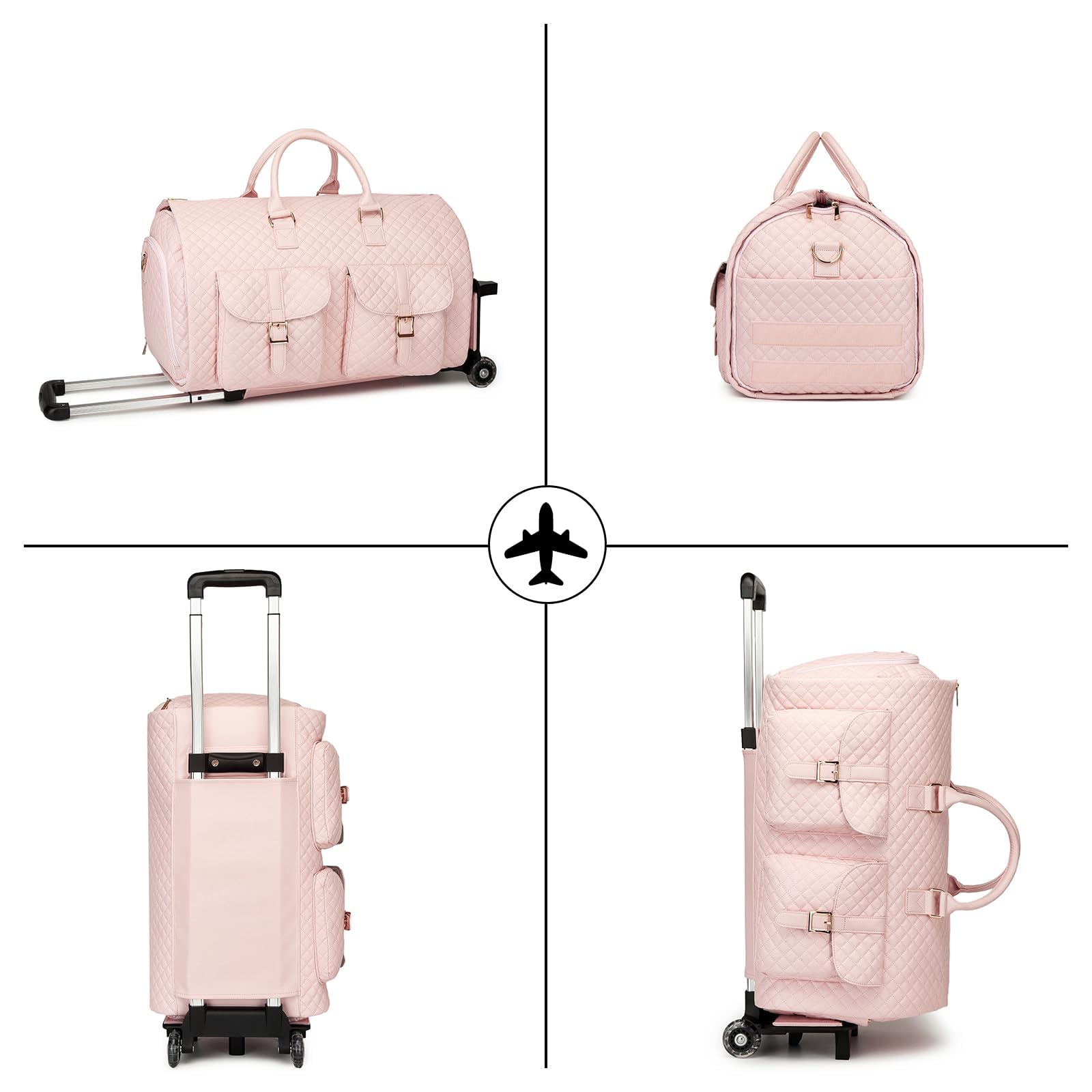 seyfocnia Rolling Garment Bag with Wheels,Wheeled Garment Bag Duffle Bag for Travel with Wheels Overnight Bags for Women with Wheels Garment Bag Suitcase Garment Duffle Bag-Pink