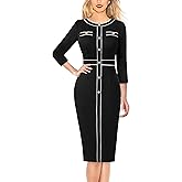 VFSHOW Womens Buttons Patchwork Work Business Office Party Bodycon Pencil Sheath Dress