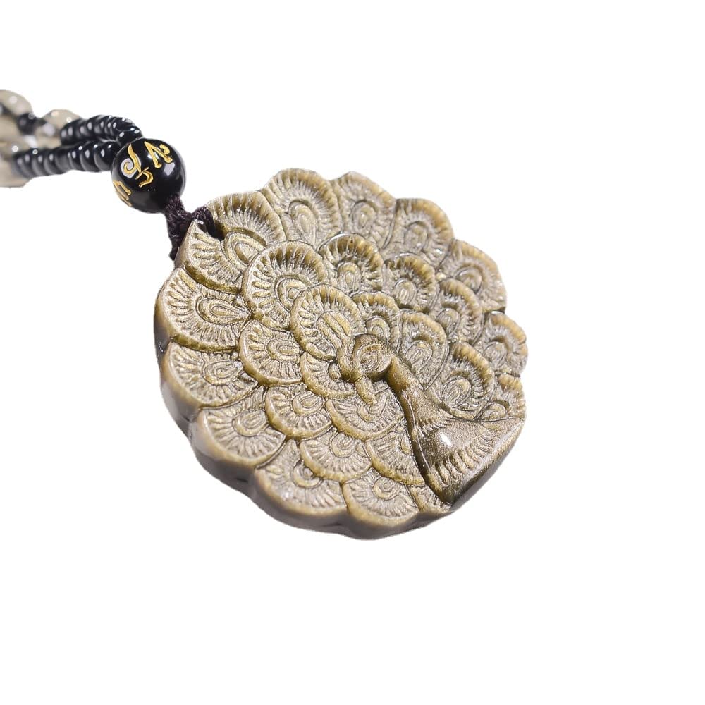 Natural Gold Obsidian Carved Peacock Quartz Crystal Skull Reiki Healing