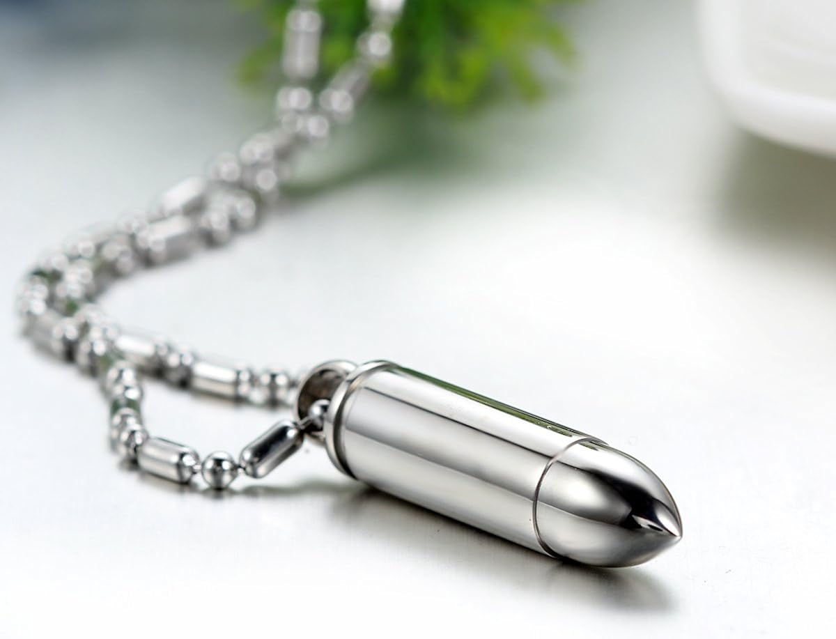 JewelryWe Stainless Steel Silver Polished Bullet Pendant 22 Inch Chain Necklace for Men, 22 inches - Image 4