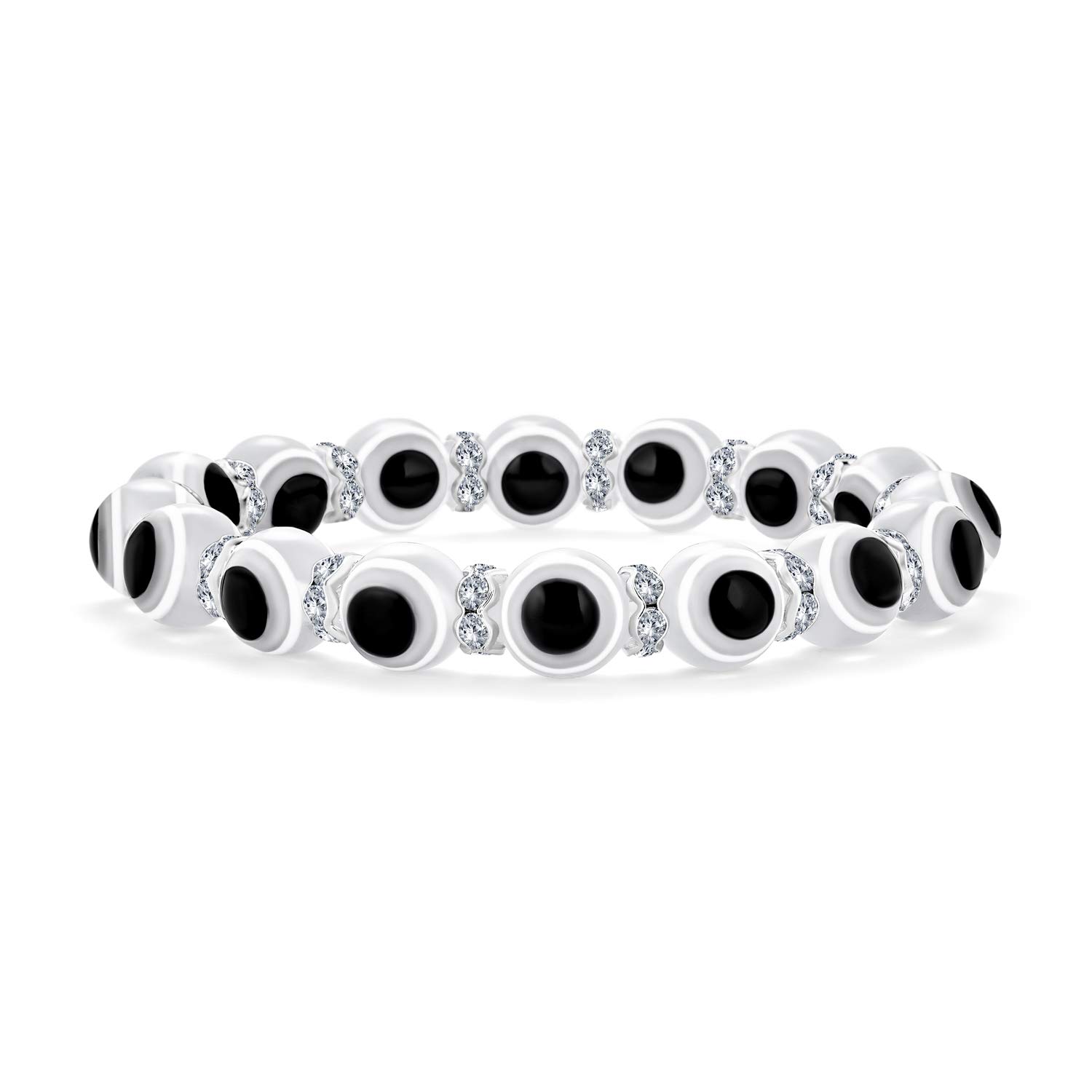 Bling Jewelry Turkish Translucent White Evil Eye Glass Bead Stretch Bracelet For Women Teens Rondelle Crystal Spacers For Protection And Good Luck