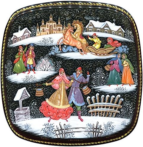 Hand-Painted - Rendezvous. Palekh Lacquer Box for Storage