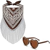 KABAKE Cowgirl Bachelorette Bandanas Disco Rhinestone Fringe & Heart Sunglasses Paisley Pattern Bandanas Face Mask Scarf