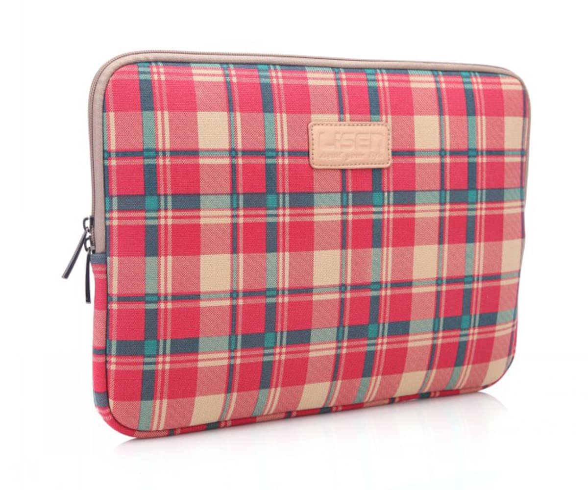 fdsmall Laptop Sleeve, 13-13.3 Inch, Waterproof Shock Resistant Bag Case (Plaid Red)