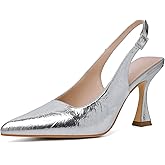 Susanny Slingback Kitten Heels Elegant Dressy Pumps for Women Closed Pointy Toe Sexy Chunky High Heels Wedding Bride Prom Party Dress Shoes