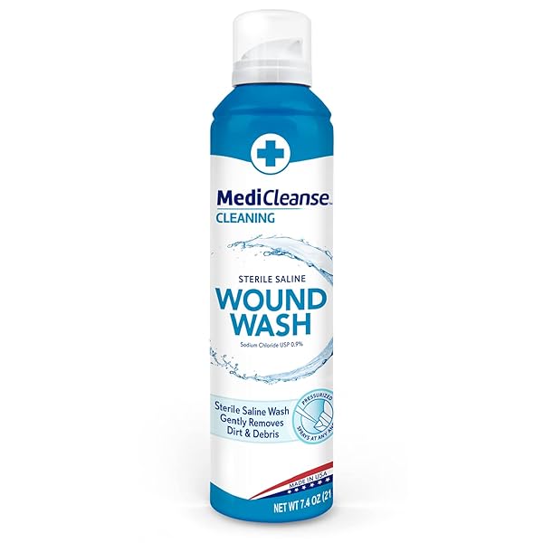 MEDICLEANSE FIRST AID STERILE SALINE WOUND WASH, PROMOTES HEALING, NO STINGING OR BURNING, 7.4 OZ SPRAY CAN – MADE IN USA