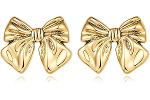 FAMARINE Bow Earrings For Women Gold Plated Bow Studs And Bow Dangle Earrings With Hoop Silver Bow Statement Earrings Bow Earrings Gift