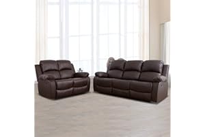 A Ainehome Luxury Recliner Sofa Living Room Set Leather Reclining Sofa and Loveseat Chair Sets Living Room Furniture Sets Recliner Couches for Living Room/Office (A-Brown Leather, Sofa+Loveseat)