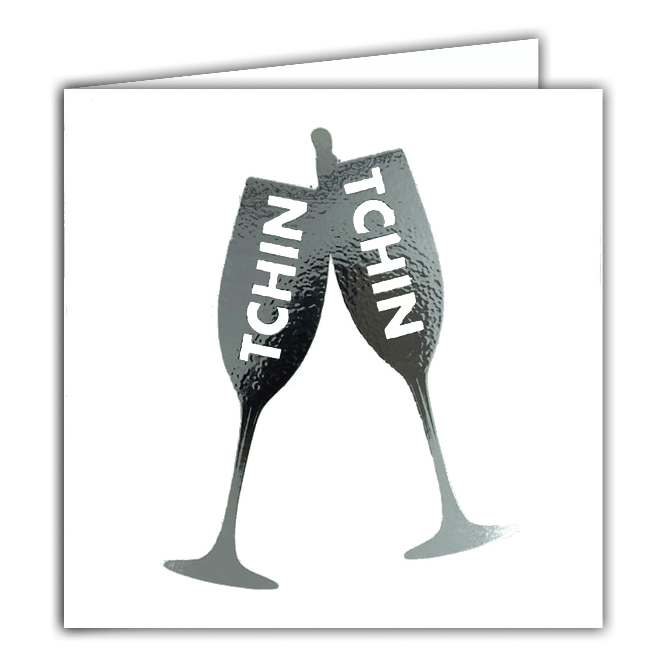 22239 Tchin Tchin Square Card 2 Champagne Flutes Shiny Silver with White Envelope 15 x 15 cm Festive Day Congratulations Best Wishes Happiness Joy Love Health Toasting – Made in France