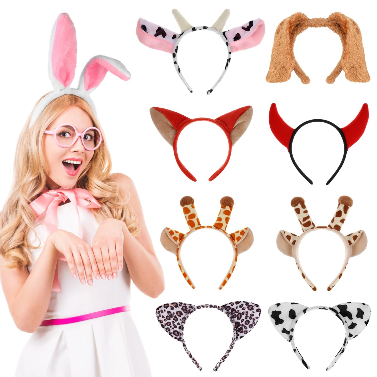 FRCOLOR Animal Ears Headbands, 9Pcs Animal Jungle Headbands Zoo Cartoon Plush Halloween Party Favor for Adults