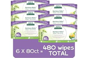 Aleva Naturals Bamboo Baby Wipes | Perfect for Sensitive Skin | Extra Strong and Ultra Soft | Natural and Organic Ingredients | Certified Vegan | 6 packs of 80ct – Total of 480ct (37944)