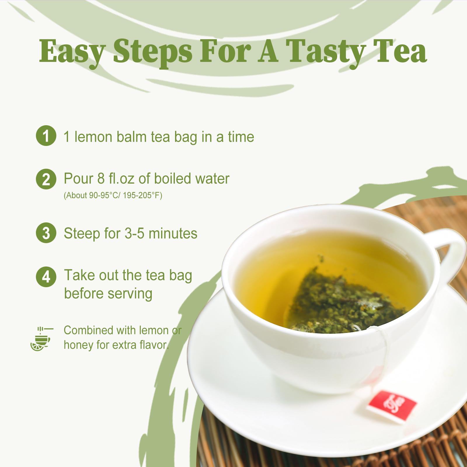FullChea Lemon Balm Tea Bag, 40 Teabags, 1.5g/bag - Premium Lemon Balm Herb - Melissa Officinalis - Non-GMO - Caffeine-free - Promotes Relaxation & Support Digestion, 40.0 Count