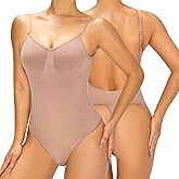 Mobeso Backless Shapewear for Women, Slimming Thong Bodysuit, Seamless Low Back Waist Shaper